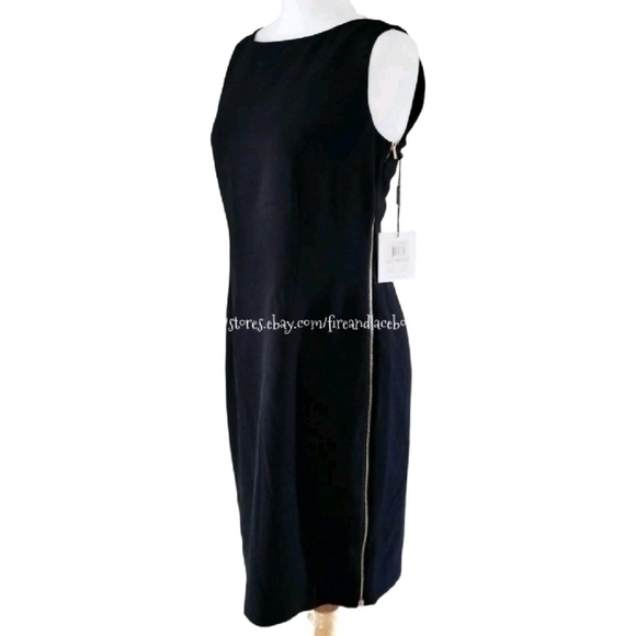 💥NWT💥 CALVIN KLEIN GOLD ZIP SIDE DRESS SZ M 10 - Picture 1 of 7